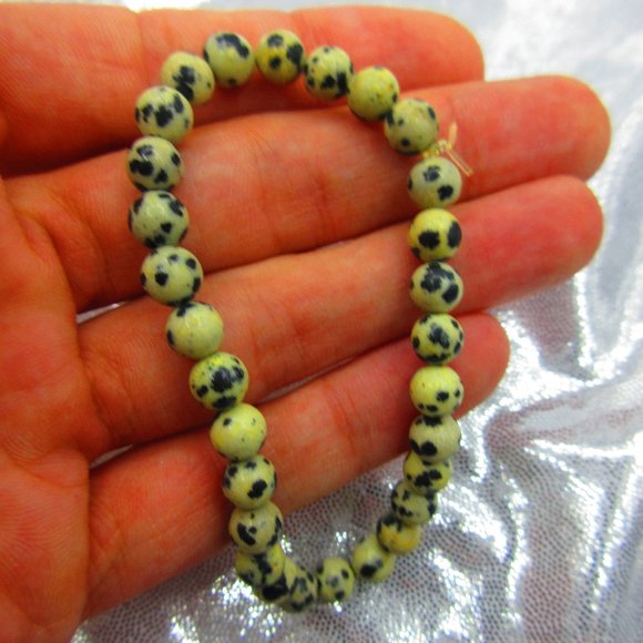 Dalmatian Jasper 6mm Round 7" Stretchy Gemstone Bracelet - Picture 1 of 3